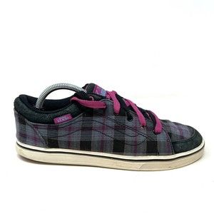 Vans Womens Size 8 Black Pink Blue Plaid Long Laces Punk Canvas Sneaker Shoes